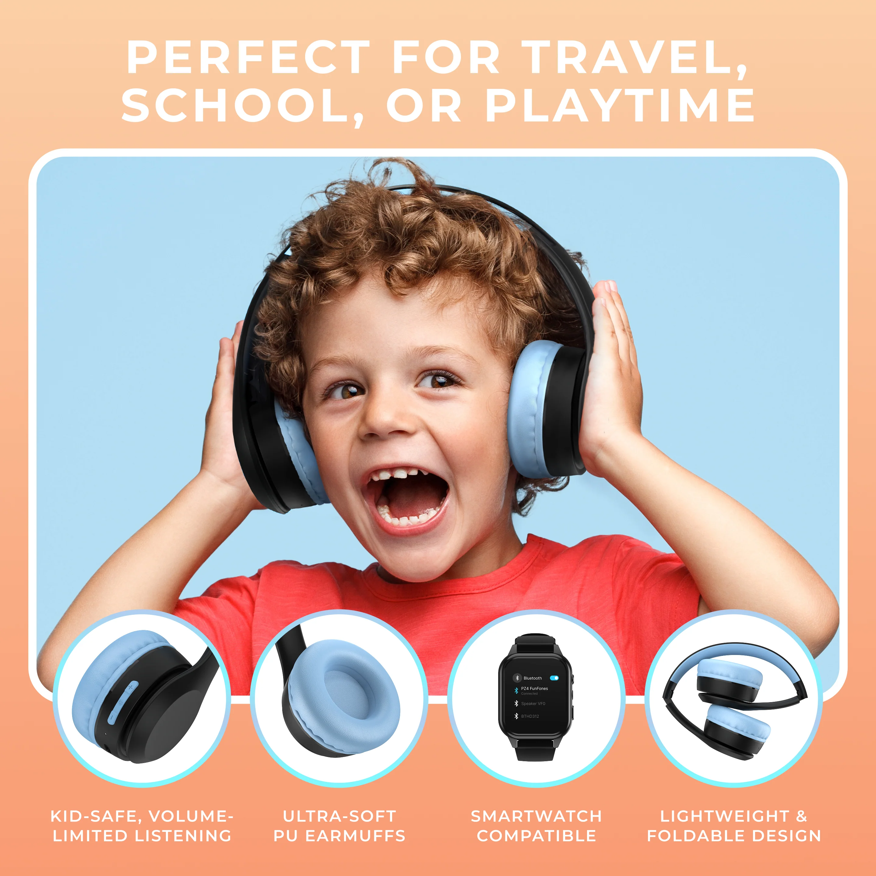 Playzoom 4 Go Kids Smartwatch and Bluetooth Headphone Bundle in Black/Blue - Image 6